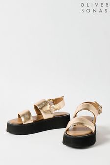 Oliver Bonas Gold Leather Chunky Flatform Sandals
