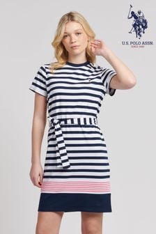 U.S. Polo Assn. Womens Striped Belted T-Shirt Dress (B39332) | 414 SAR