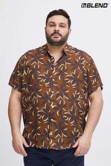 Blend Brown Leaf Printed Short Sleeve Shirt (B39486) | $45