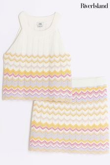 River Island Cream Girls Chevron Knit Skirt Set (B39525) | HK$329 - HK$432