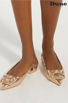 Dune London Habriela Verzierte, flache Schuhe mit Fersenriemen, Gold (B39552) | 133 €