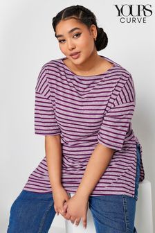Yours Curve Purple Stripe Oversized T-Shirt (B39573) | AED122