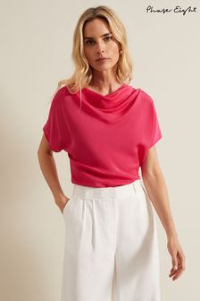 Phase Eight Pink Cheryl Cowl Neck Woven Front Top (B39594) | AED327