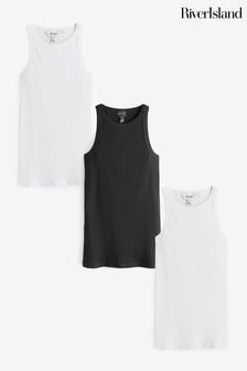 River Island White 3 Pack Racer Vest (B39599) | AED170