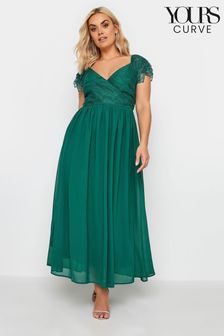 Yours Curve Green Lace Wrap Maxi Dress (B39631) | AED449