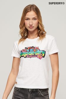 SUPERDRY White SUPERDRY Cali Sticker Fitted T-Shirt (B39658) | 134 QAR