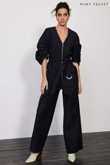 Mint Velvet Black Ruched Sleeve Jumpsuit (B39913) | kr1,804