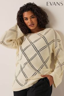 Creme - Evans Pullover mit Lochmuster und Strass (B39962) | 61 €