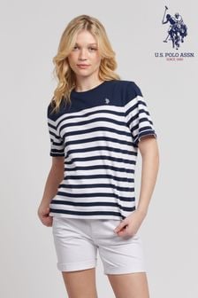 U.S. Polo Assn. Blue Womens Regular Fit Stripe T-Shirt (B39968) | $51