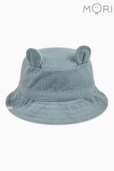 Mori Blue Organic Cotton & Bamboo Reversible Sun Hat With Ears (B40105) | 100 د.إ