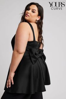 Yours Curve Black Bow Back Peplum Top (B40308) | €52