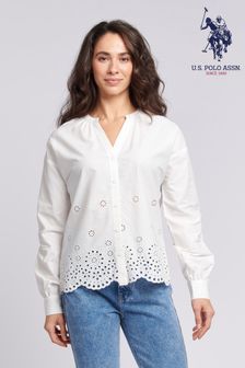 U.S. Polo Assn. Womens Broderie Anglaise White Shirt (B40312) | AED416