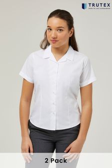 Trutex White Revere Collar Slim Fit Short Sleeve 2 Pack School Shirts (B40330) | KRW44,800 - KRW57,600