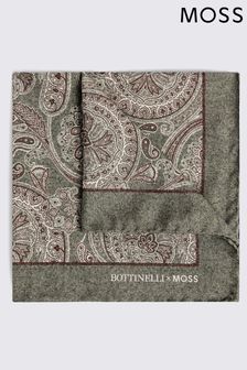 Оливково-зеленый шелковый платок для нагрудного кармана с узором пейсли Moss Bottinelli (B40459) | €33