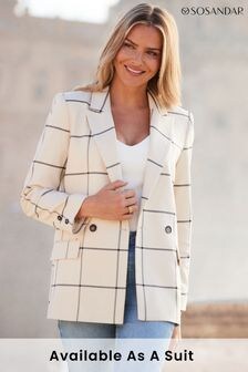 Sosandar White Check Double Breasted Blazer (B40469) | $146