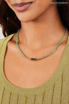 Accessorize 14-karätig vergoldete Perlenkette mit Aventurin-Heilsteinen, Grün (B40605) | 34 €