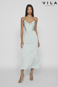 VILA Grey Cami Satin Slip Occasion Dress (B40774) | AED211