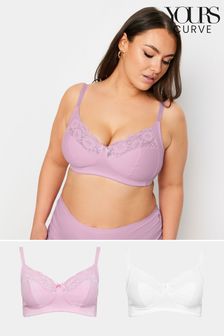 Yours Curve Pink Cotton Lace Non-Wired Non-Padded Bra 2 Pack (B40949) | kr480