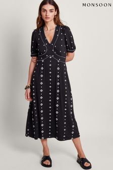 Monsoon Black Embroidered Ethel Jersey Dress (B40967) | kr1,103