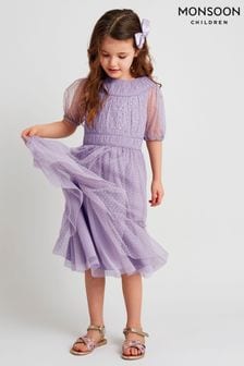 Monsoon Purple Darcy Sequin Gathered Dress (B41009) | SGD 87 - SGD 95