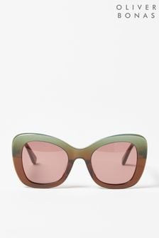 Oliver Bonas Green Ombre Shimmer Butterfly Acetate Sunglasses