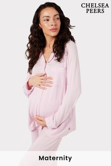 Roz - Set de pijamale lungi cu nasturi din modal pentru maternitate Chelsea Peers (B41188) | 310 LEI