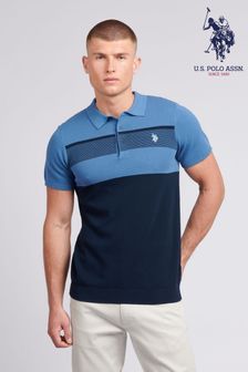 U.S. Polo Assn. Mens Regular Fit Blue Stripe Knit Polo Shirt (B41311) | SGD 135