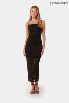 Forever New Black Angelica Lace Bodycon Midi Dress (B41349) | €173