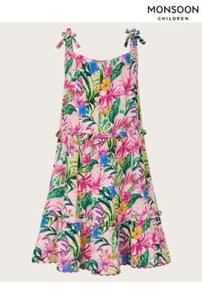 Monsoon Natural Tropical Palm Print Frill Dress (B41564) | €35 - €41