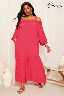 Curves Like These Pink Cold Shoulder  Midaxi Dress (B41584) | 243 QAR
