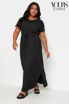 Yours Curve Black Side Split Drawcord Maxi Dress (B41621) | AED161