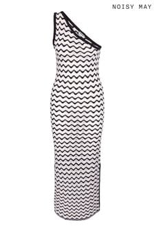 NOISY MAY Black Crochet Stripe One Shoulder Mini Dress (B41632) | $60