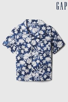 Gap Blue Floral Linen Blend Holiday Short Sleeve Baby Shirt (Newborn-5yrs) (B41822) | €17