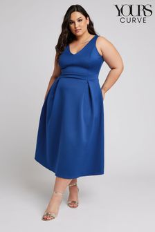 Yours Curve Blue London V-Neck Pleated Dress (B41847) | kr688