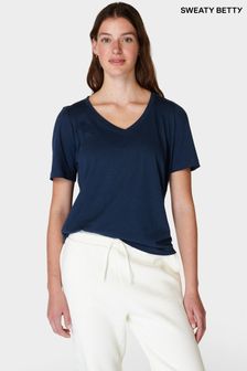 Sweaty Betty Navy Blue Essential V-Neck T-Shirt (B41873) | OMR16