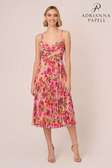 Adrianna Papell Pink Pleated Midi Dress (B41986) | Kč7,495