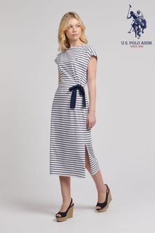 U.S. Polo Assn. Blue Womens Striped Bow Jersey Dress (B42055) | $103