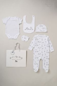 Rock-A-Bye Baby Boutique Cotton Print 5-Piece Baby White Gift Set (B42065) | €32