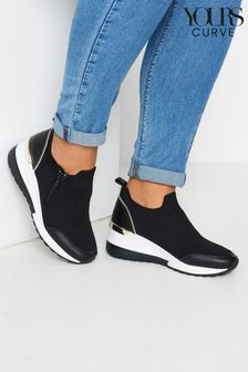 Yours Curve Black Wide Fit Wedge Hardware Trainers (B42069) | SGD 75