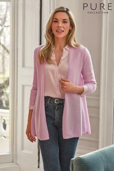 Pure Collection Pink Gassato Lightweight Cashmere Swing Cardigan
