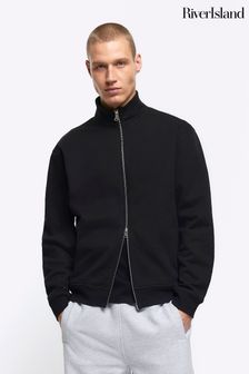 River Island Black Long Sleeve Regular Fit Zip Thru Sweatshirt (B42215) | $56
