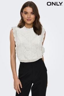 ONLY White Lace Ruffle Detail Blouse (B42330) | $60