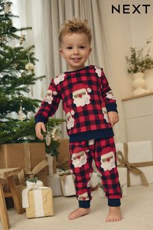 Red Check Santa Single Soft Touch Fleece Pyjamas with Elastane (9mths-16yrs) (B42344) | €22 - €30