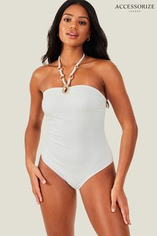 Accessorize Ring Halter Neck White Swimsuit
