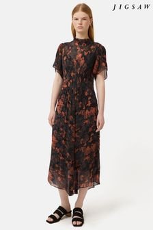 Jigsaw Shadow Floral Black Midi Dress (B42595) | €250