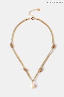 Mint Velvet Gold Tone Pearl Knot Necklace (B42642) | 173 QAR