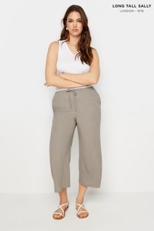 Long Tall Sally Natural Cropped Sand Linen Blend Trousers (B42724) | $58