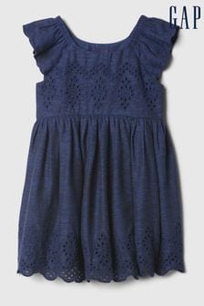 Gap Navy/Blue Cotton Eyelet Flutter Sleeve Baby Dress (Newborn-5yrs) (B42824) | €34