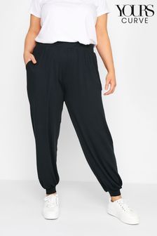 Yours Curve Black Full Length Jersey Cuffed Harem Joggers (B42899) | OMR12