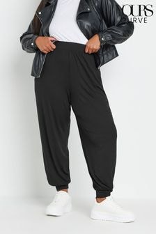 Yours Curve Black Full Length Jersey Cuffed Harem Joggers (B42899) | $41